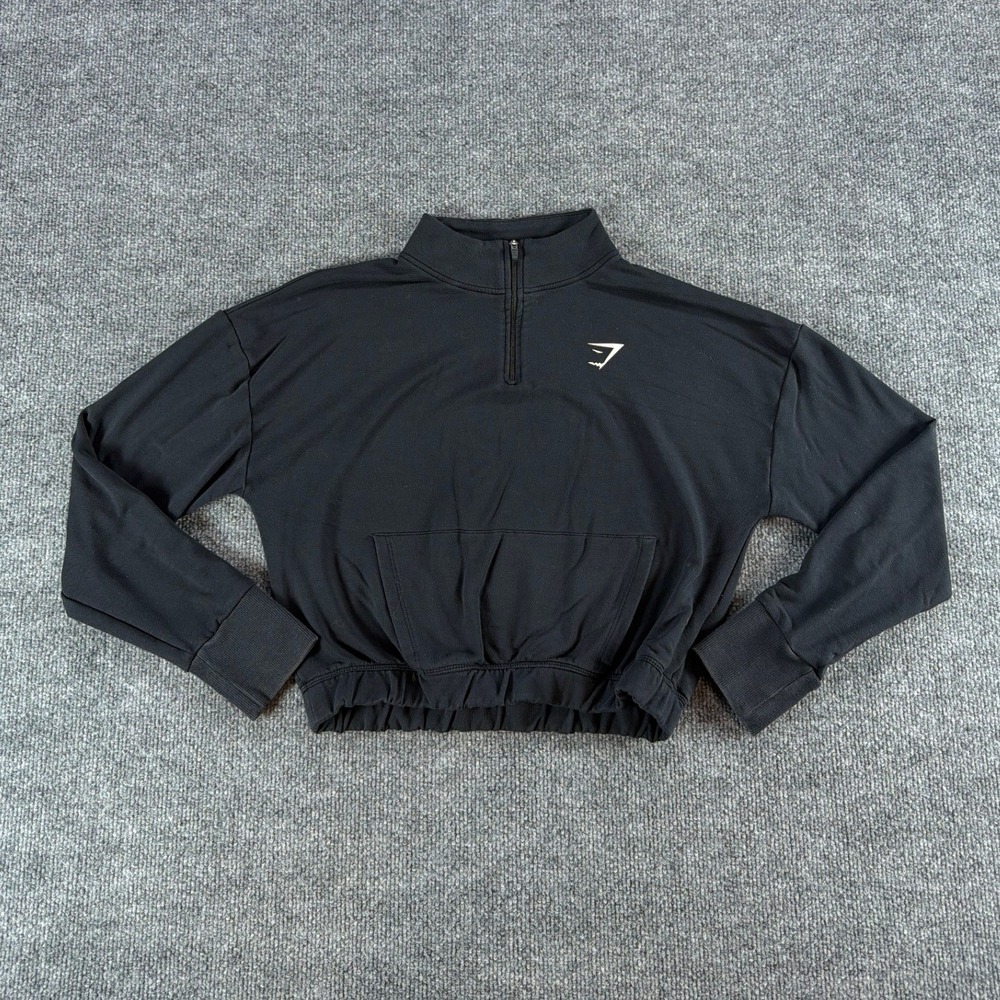 Gymshark Womens Training 1/4 Zip Cropped Gym Pullover Sweatshirt Black Medium
